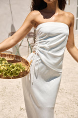 Hidden Oasis Leinen Strapless Top Weiß
