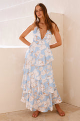 Ocean Trails Satin Maxi Dress Blue