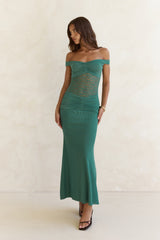 Always Dreaming Spitzen Off-Shoulder Maxikleid Petrol