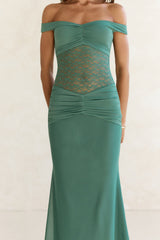 Always Dreaming Spitzen Off-Shoulder Maxikleid Petrol