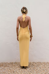 Maxikleid "Meadow Daze" mit Neckholder – Pfirsich