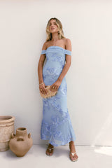 Day After Day schulterfreies Maxikleid Blau