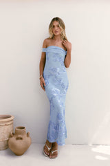 Day After Day schulterfreies Maxikleid Blau