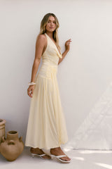 Dancing Skies Mesh Halter Maxi Dress Yellow