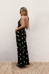 Dancing Stars Polka Dot Halter Maxi Dress Black