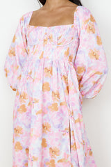 Sunset Blooms Midikleid Flieder