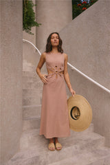 Maxikleid flatternde Herzen Taupe