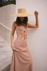 Maxikleid flatternde Herzen Taupe