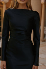 Vergissmeinnicht Satin Maxikleid Schwarz