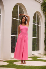 Enges One-Shoulder-Maxikleid in Hot Pink
