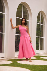 Enges One-Shoulder-Maxikleid in Hot Pink