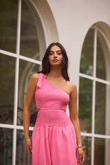 Enges One-Shoulder-Maxikleid in Hot Pink