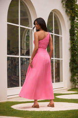 Enges One-Shoulder-Maxikleid in Hot Pink