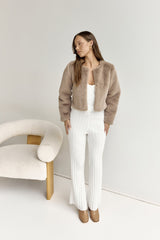 Day By Day Kunstpelz Cropped Jacke Braun