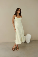 Kaiya Jacquard Satin Midikleid Gelb