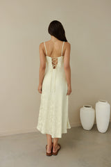 Kaiya Jacquard Satin Midikleid Gelb