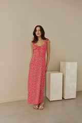 Berry Bloom Maxi Dress Red