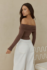 Autumn Dreamer Long Sleeve Off Shoulder Top Brown