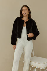 Day By Day Kunstpelz Cropped Jacke Schwarz