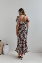 Wüstenblume schulterfreies Maxikleid Braun