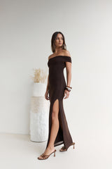 Siren Song One Shoulder Mesh Maxi Dress Espresso
