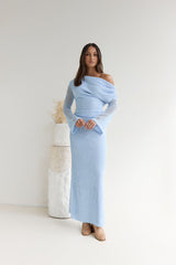 Cool Daze Langarm-Strickmaxikleid Blau