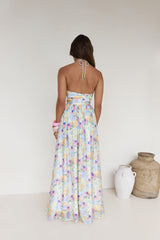 Hibiskusfarbenes Neckholder-Maxikleid mit Print