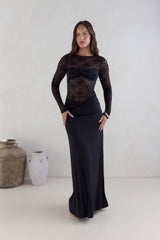 Larna Ärmel-Maxikleid Schwarz