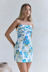 Rose Drift Trägerloses Minikleid Blau
