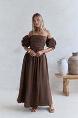 Bella schulterfreies Maxikleid Schokolade