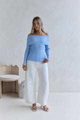 Dreamwave Off-Shoulder-Strick-Top Blau