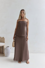 Trägerloses Maxikleid „Ring The Bell“ in Braun