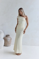 Kiss The Moon One-Shoulder-Maxikleid aus Mesh, Zitrone