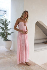 Engelsgleiches trägerloses Maxikleid Rosa