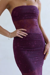 For The Lovers schulterfreies Spitzen-Maxikleid Pflaume