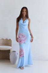 Truth Be Told Neckholder-Maxikleid aus Mesh Blau