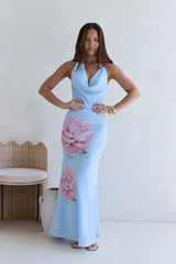 Truth Be Told Neckholder-Maxikleid aus Mesh Blau