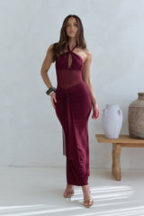 Taste Of Luxe Neckholder-Maxikleid aus Mesh, Burgund
