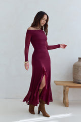 Whispered Secrets Maxi-Langarmkleid aus Mesh in Weinrot