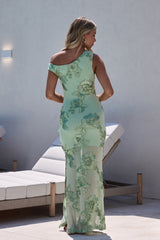 Scenic Dreams Off-Shoulder-Maxikleid aus Mesh Salbeigrün