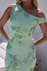 Scenic Dreams Off-Shoulder-Maxikleid aus Mesh Salbeigrün