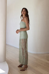 Blossoming Hearts Off-Shoulder-Maxikleid aus Spitze Salbeigrün