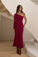 Moment Of Clarity One-Shoulder Mesh Maxikleid Pflaume