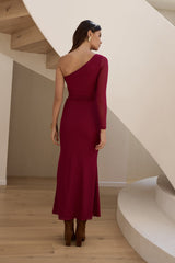 Moment Of Clarity One-Shoulder Mesh Maxikleid Pflaume