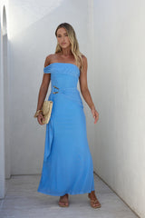Heart For You One Shoulder Mesh Maxi Kleid Blau