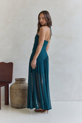 Feel The Light Halter Mesh Maxi Dress Teal
