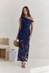 Scenic Dreams Mesh Off-Shoulder Maxikleid Navy