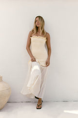 Liebes trägerloses Maxikleid Creme