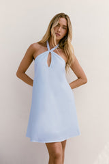 Deep Down Halter Mini Dress Blue