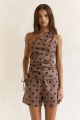 Seeking The Sun Polka Dot One Shoulder Top Braun